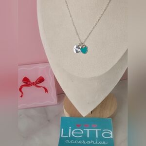 Silver and Teal/Pink Heart Pendant Necklace
